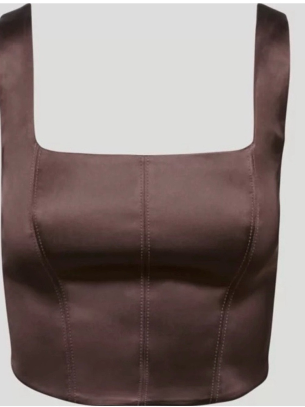 Babaton Chocolate Square-Neck Satin Crop Top , bustier